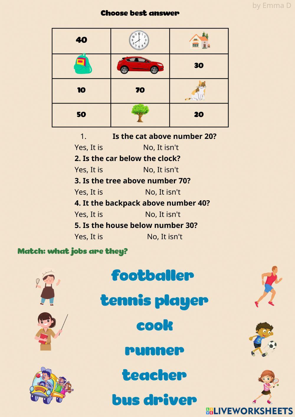 Below above jobs worksheet | Live Worksheets