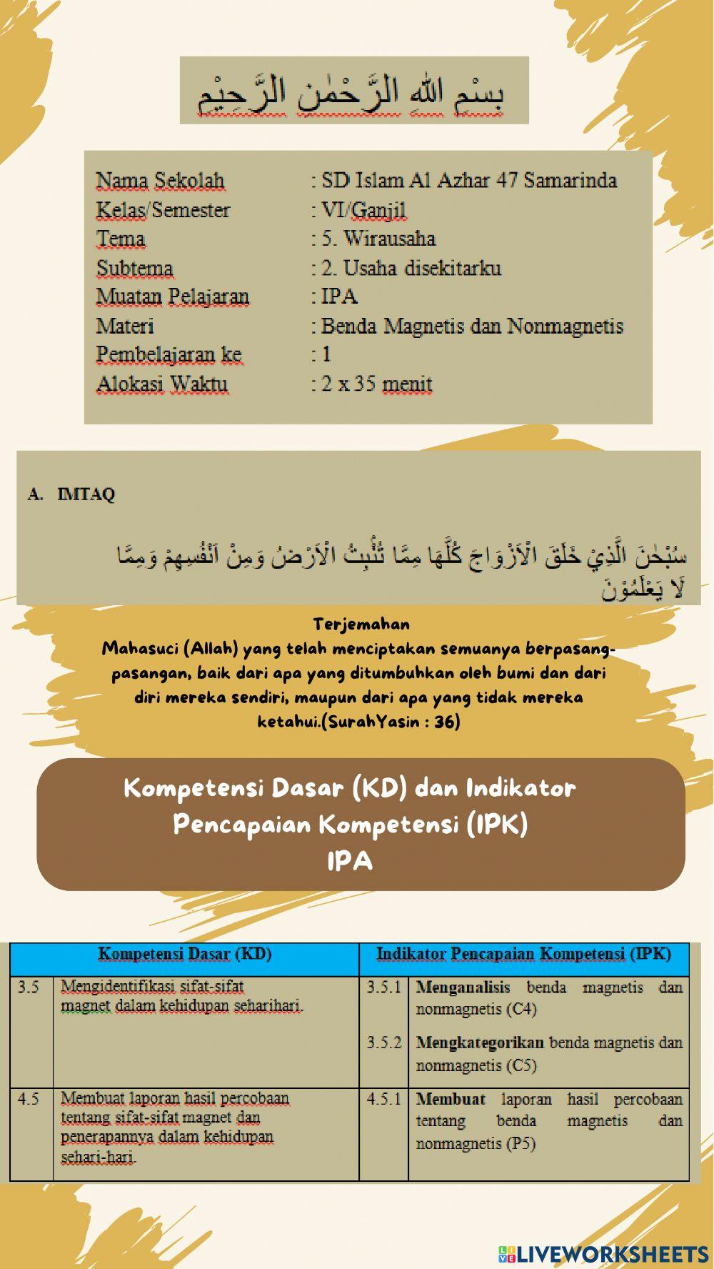 LKPD Kelompok Benda Magnetis dan Nonmagnetis