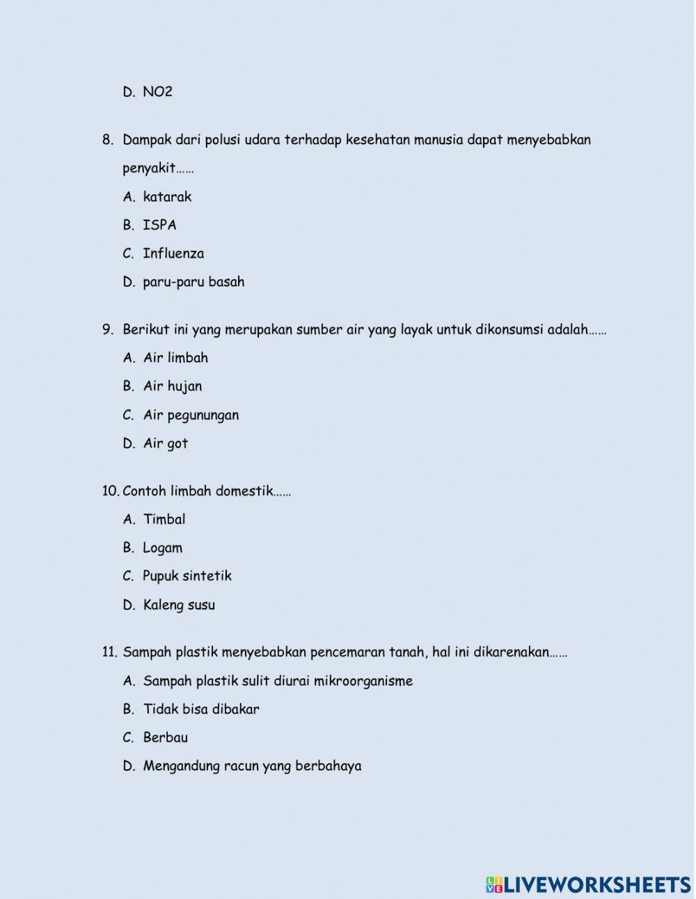 Soal evaluasi pencemaran lingkungan
