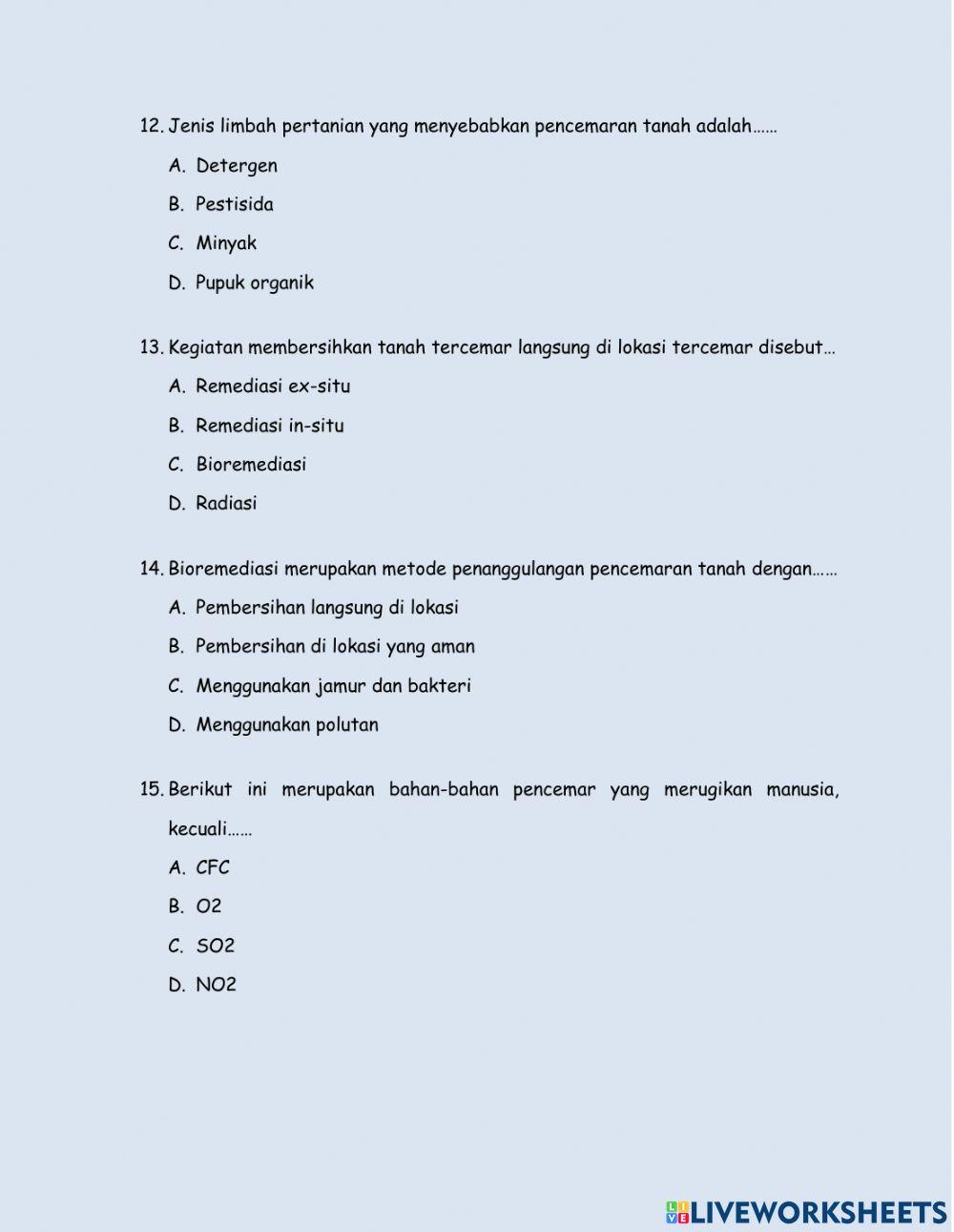 Soal evaluasi pencemaran lingkungan