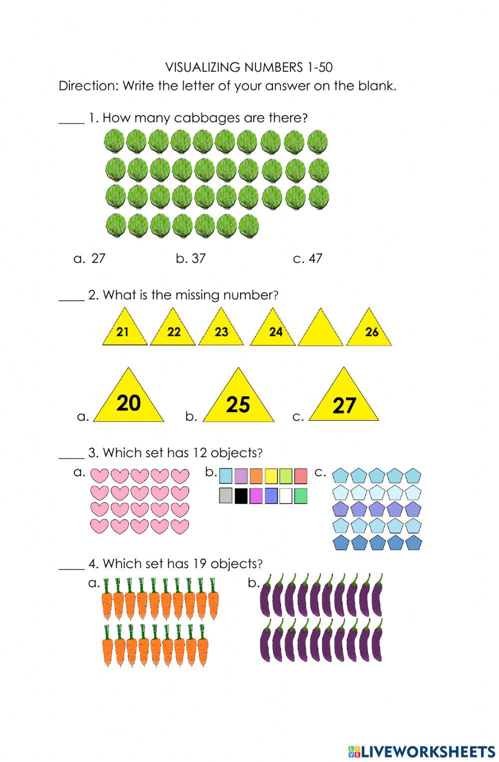 Visualizing Numbers 1-50 worksheet | Live Worksheets