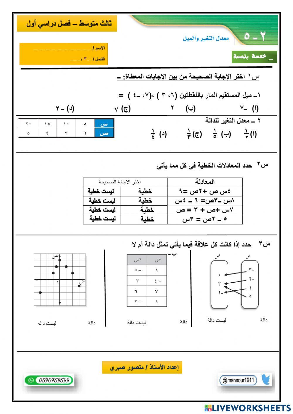 معدل التغير والميل