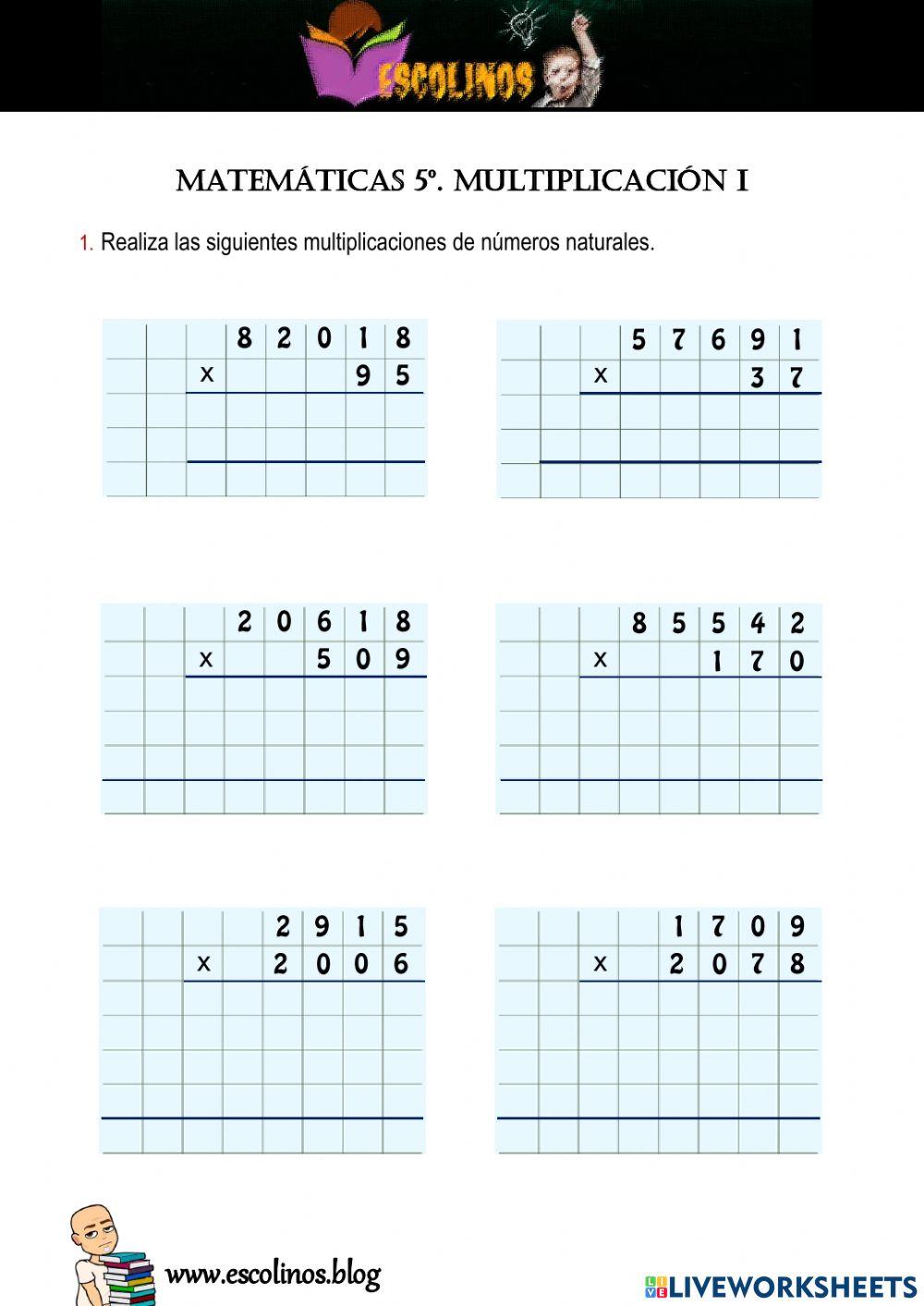Matemáticas 5º. Multiplicación I