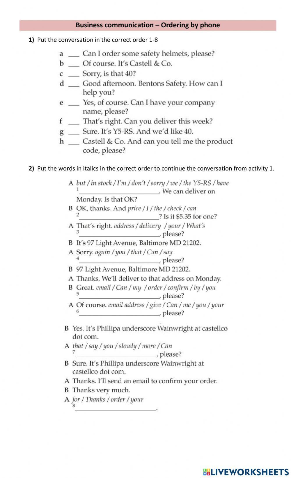 Business communication - ordering by phone