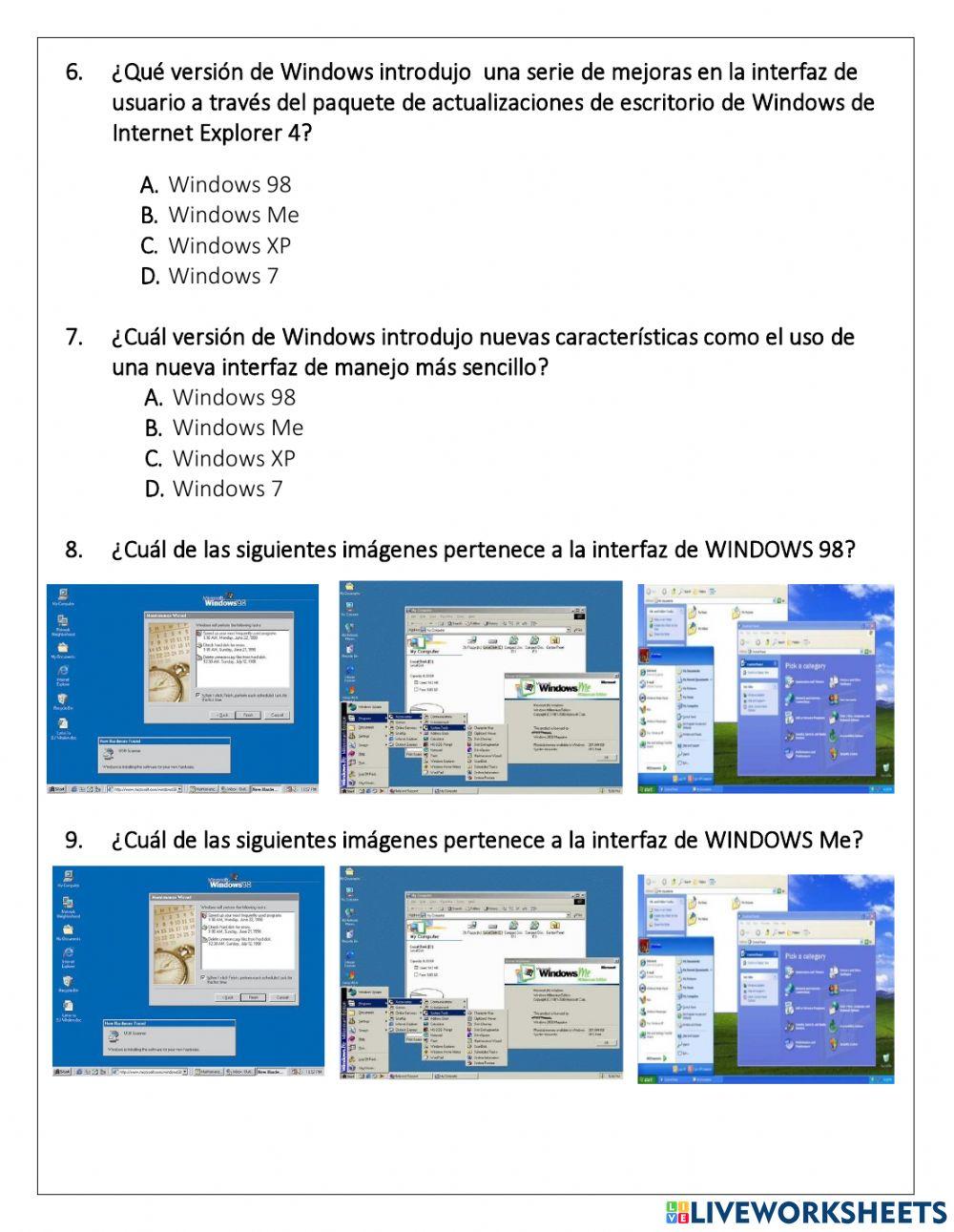 VERSIONES DE WINDOWS 98, Me Y XP