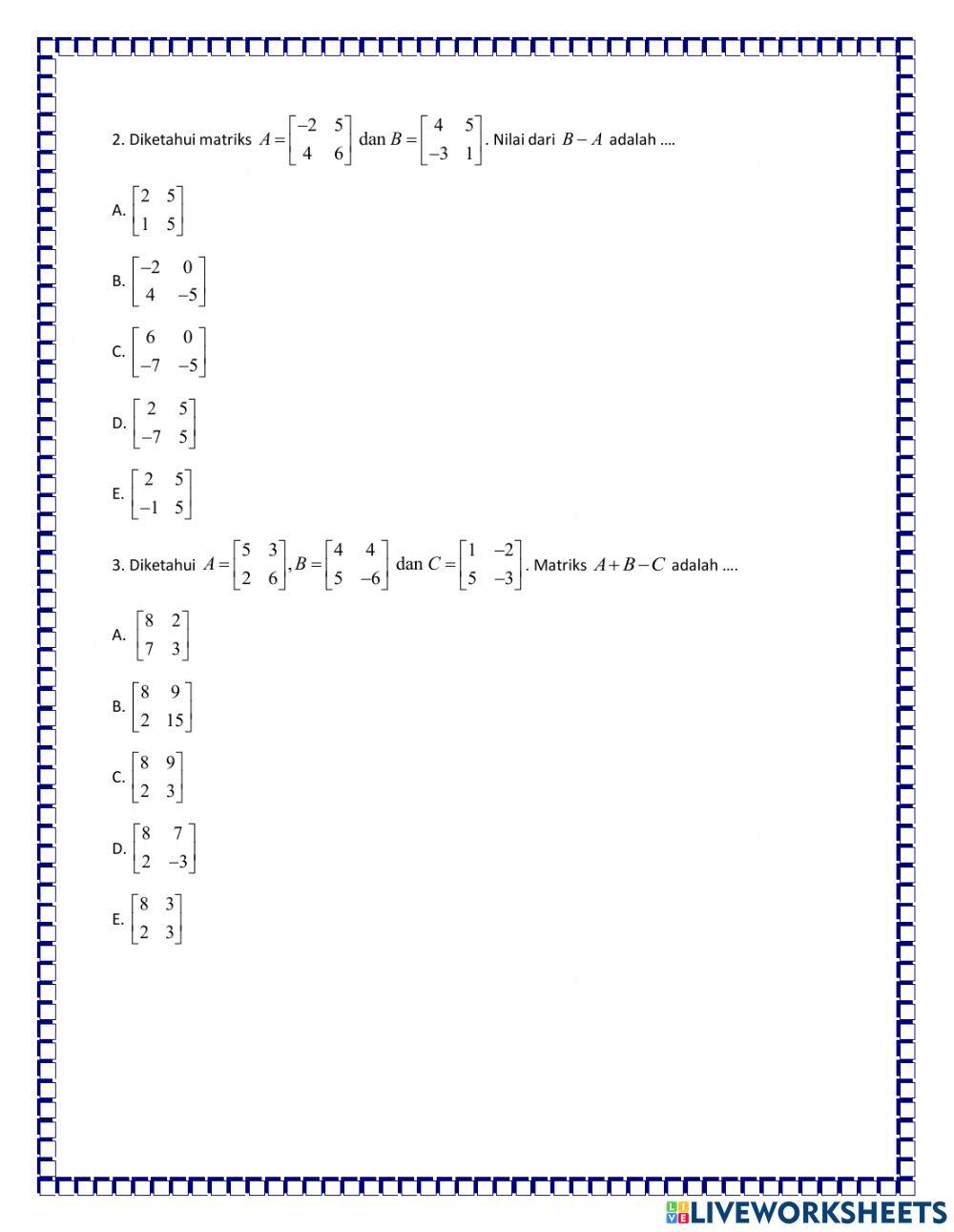 KUIS penjumlahan pengurangan matriks