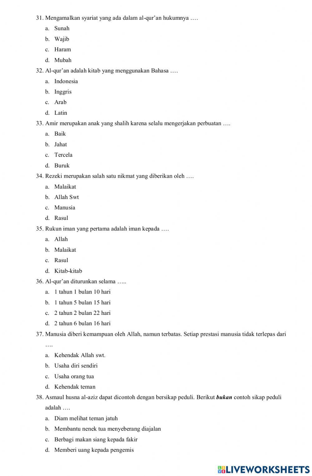 Soal PTS AA kelas 4 2022-2023