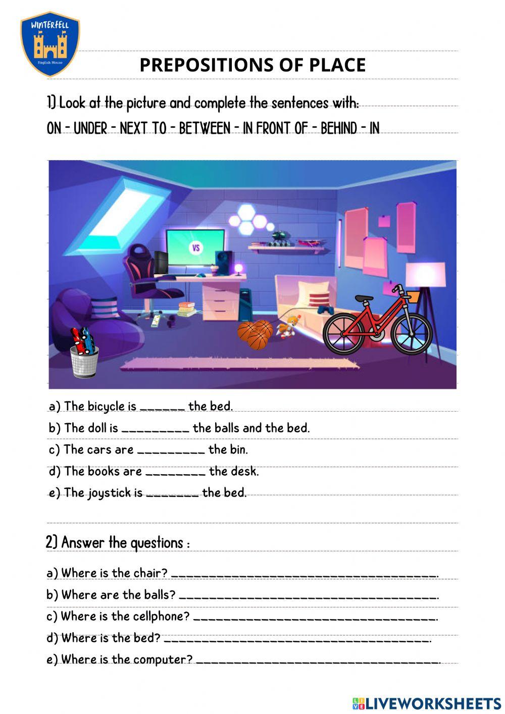 Prepositions of place - bedroom