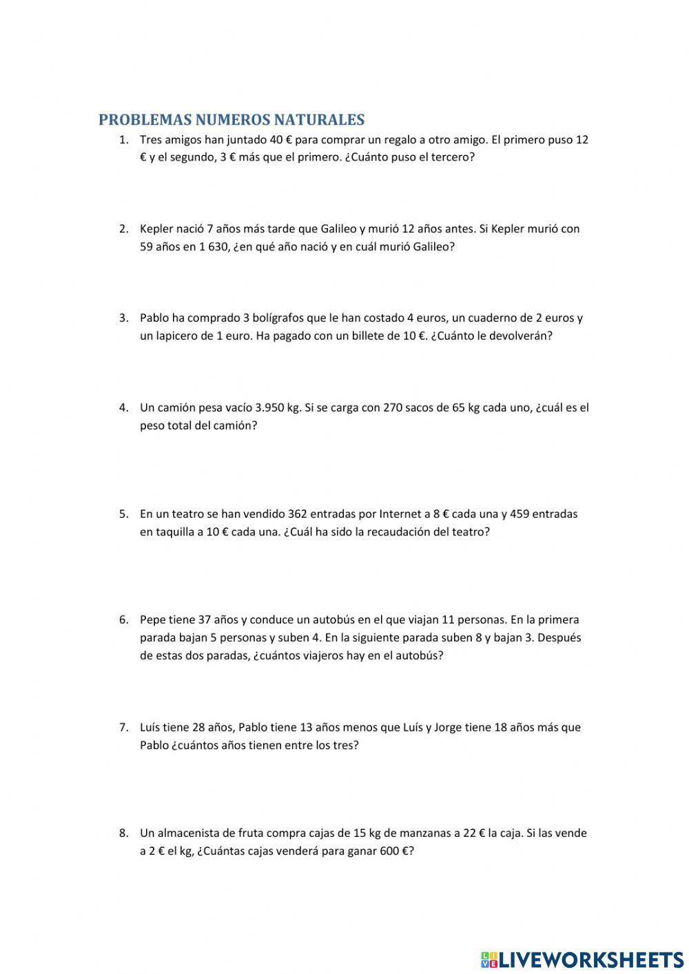 Problemas numeros naturales
