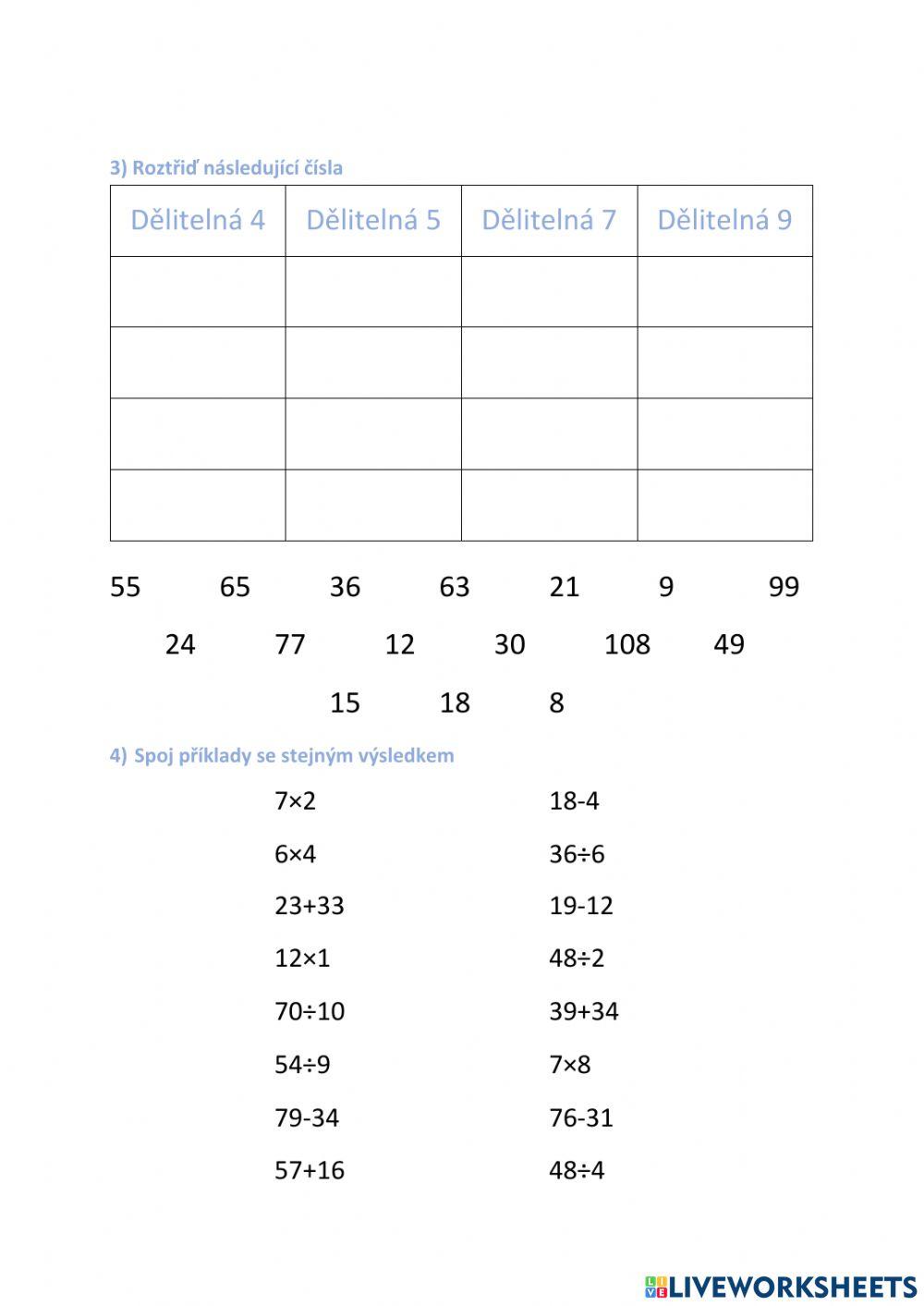 Pracovní list - Jednoduché počty
