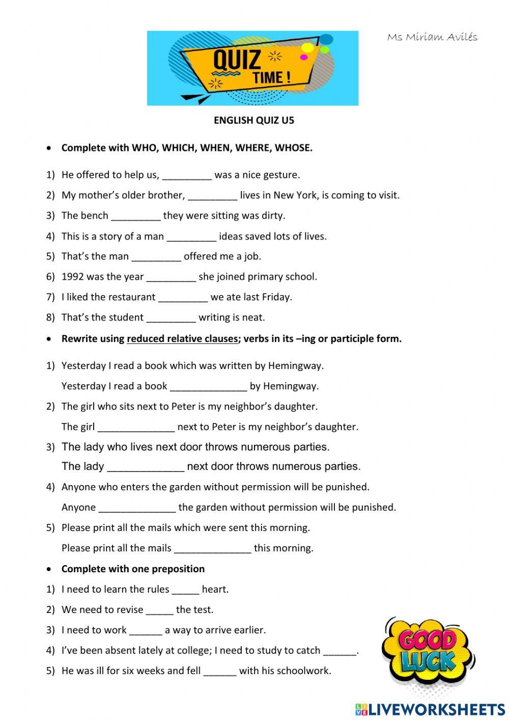 Relative clases & vocabulary UNIT 5