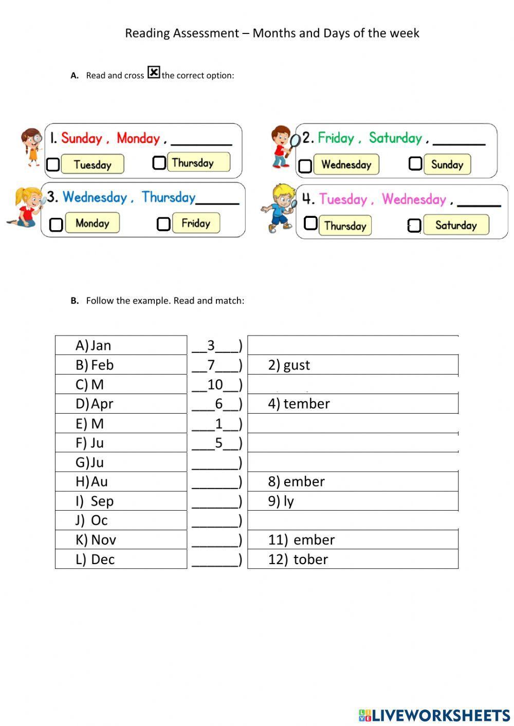 - Reading Assessment - Months and Days of the Week