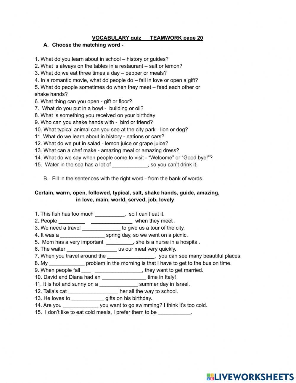 VOcabulary Teamwork page 20