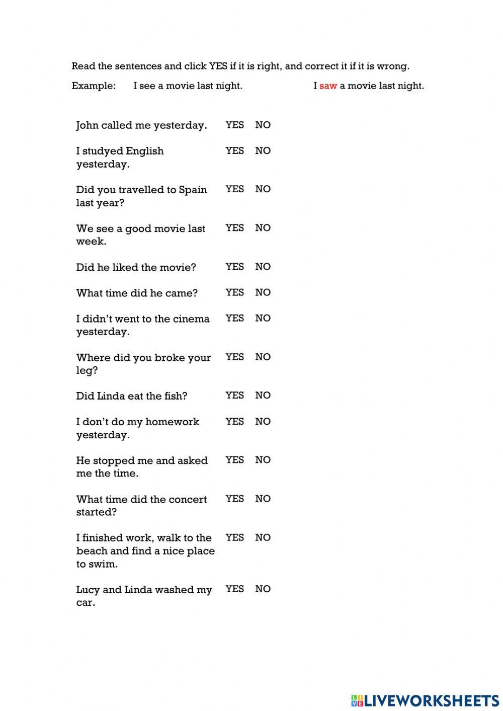 Past simple - Correct mistakes 1