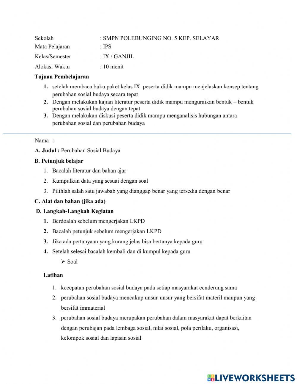 Perubahan sosial budaya