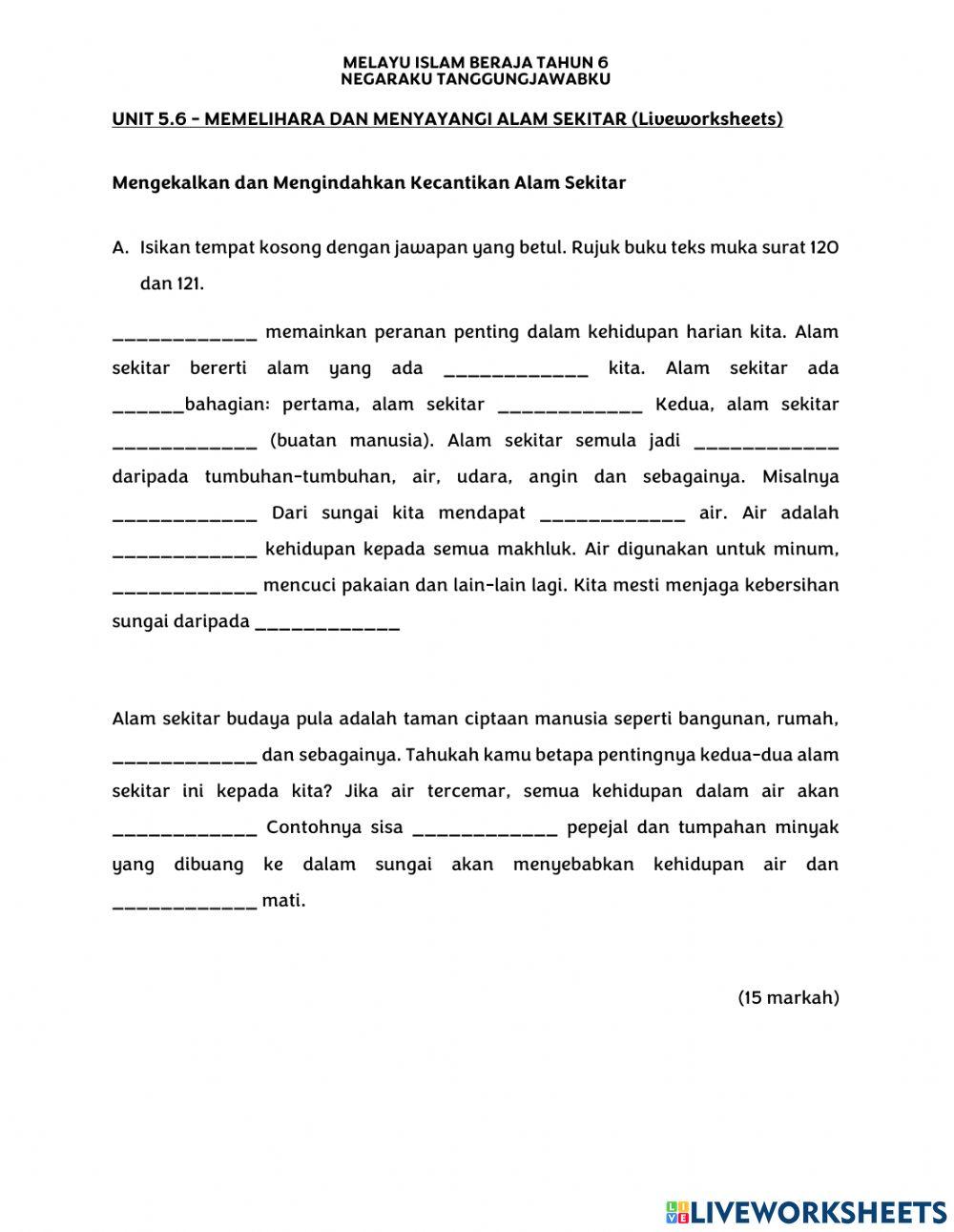 Unit 5.6 memelihara dan menyayangi alam sekitar  Tahun 6