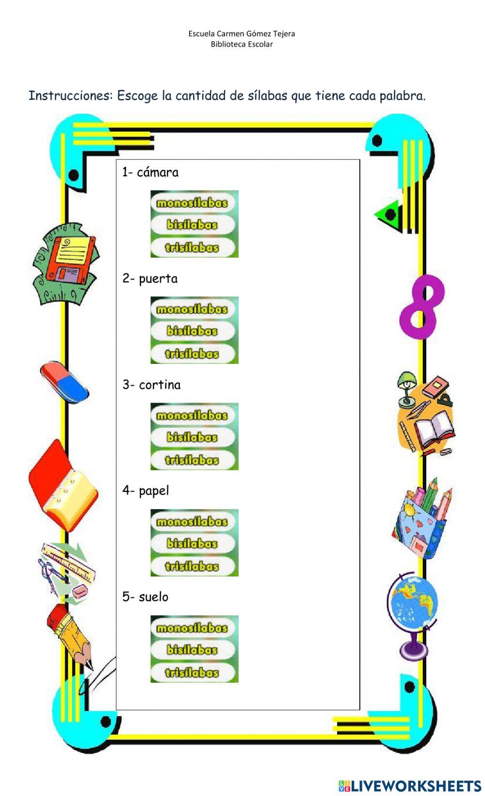 Cantidad de sílabas
