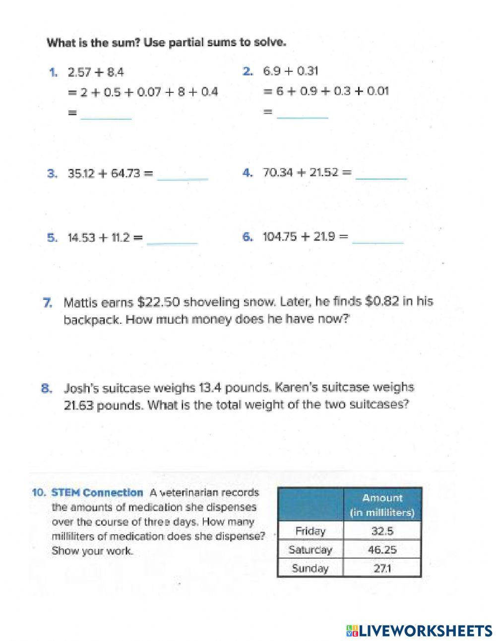 Add and subtract decimals