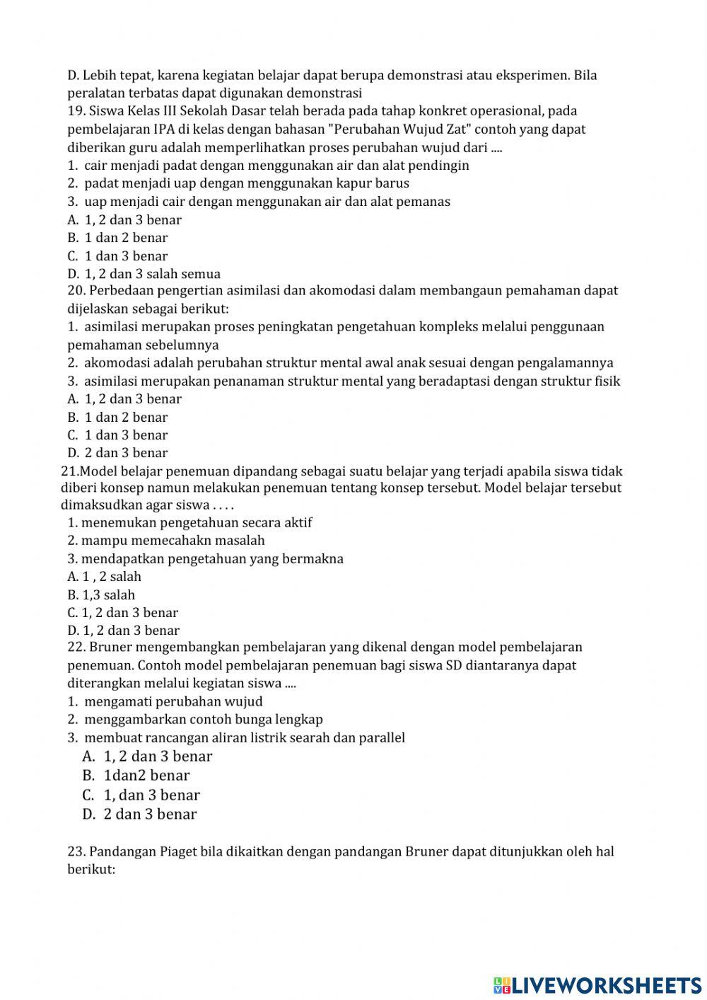 Pre test pembelajaran ipa sd