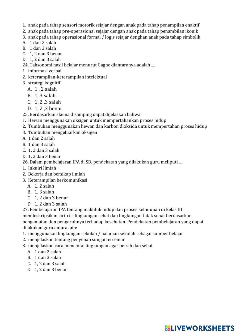 Pre test pembelajaran ipa sd