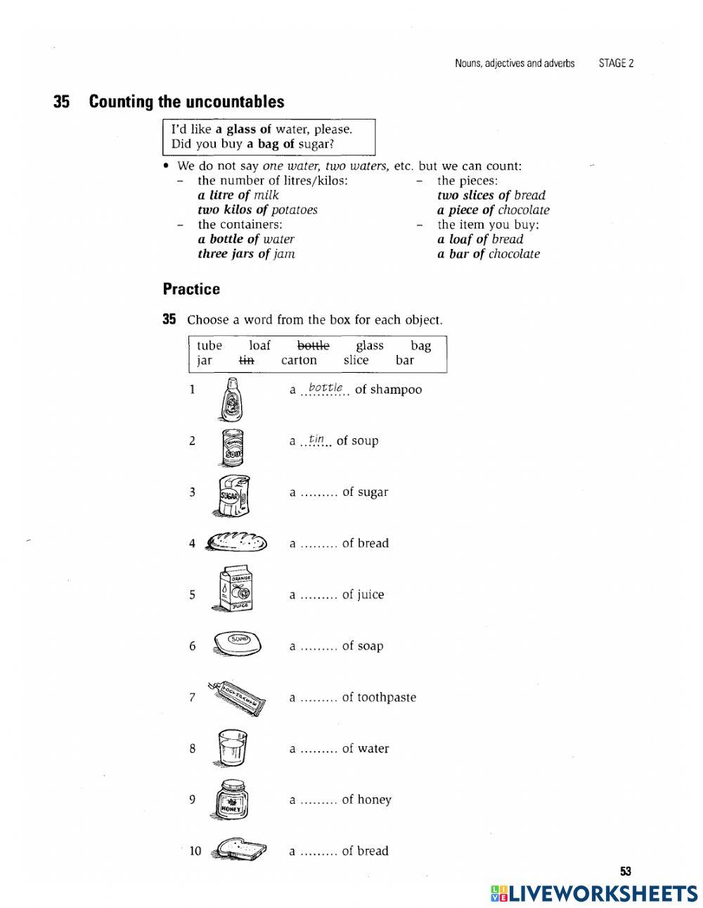 Countable and Uncountable Nouns online exercise for | Live Worksheets
