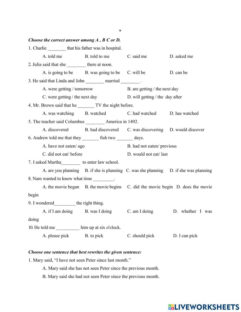 English grammar online worksheet for 9 | Live Worksheets