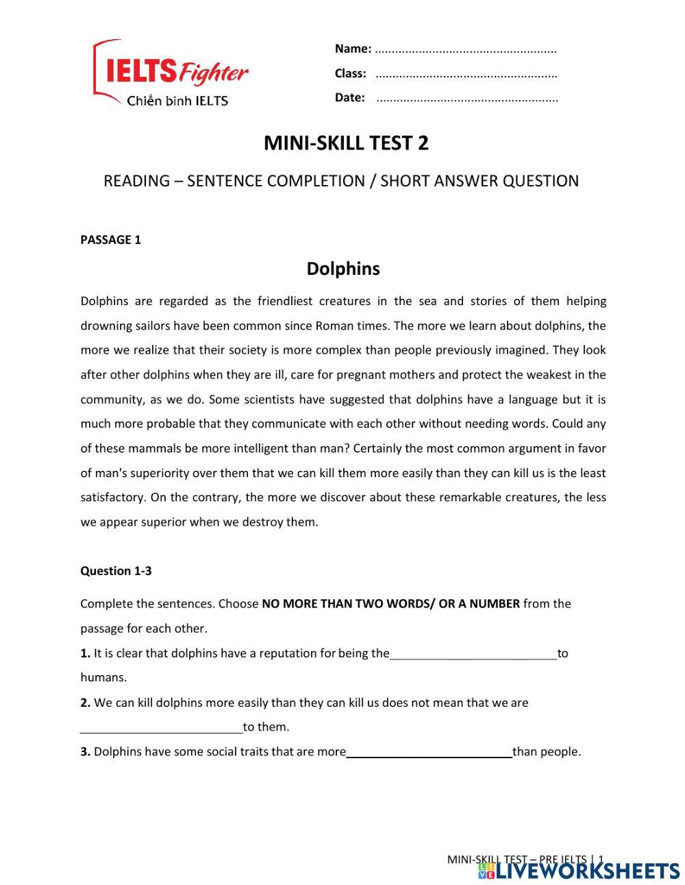 Mini test 3 - LISTENING PRE IELTS