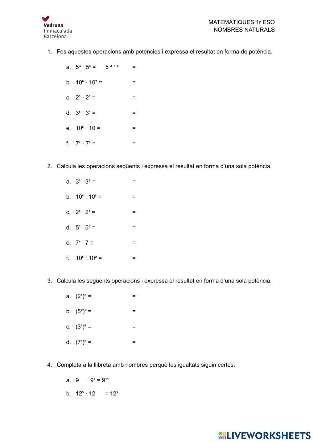 Operacions potencies