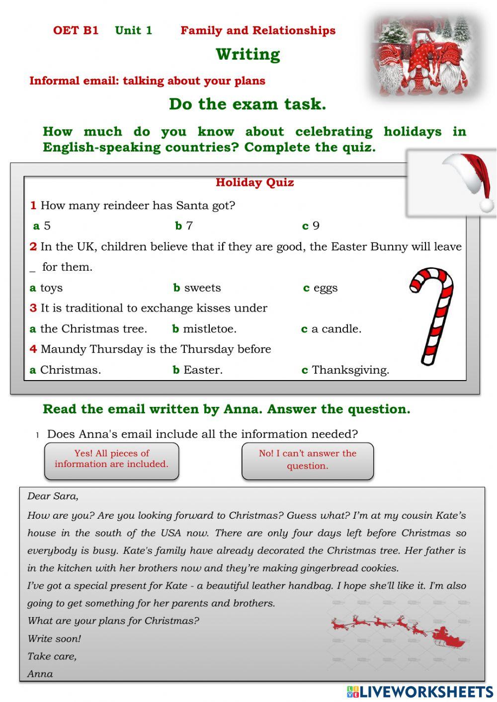 OET B1    Unit 1       Family and Relationships 	Writing