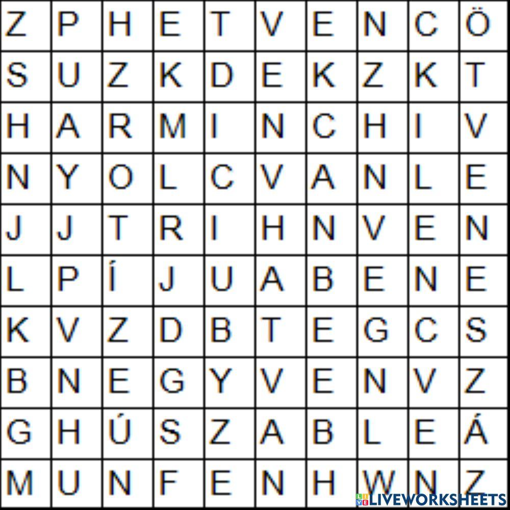 Számkereső szókereső