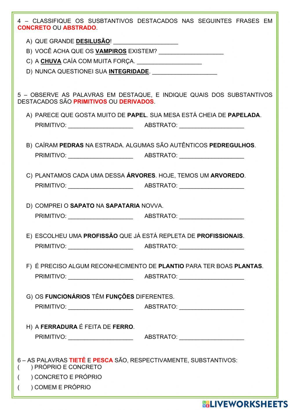 Tipos de substantivos