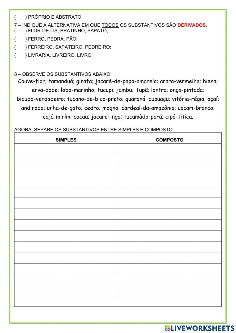 Tipos de substantivos