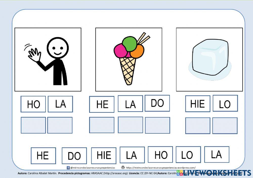Letra h: hola, helado, hielo