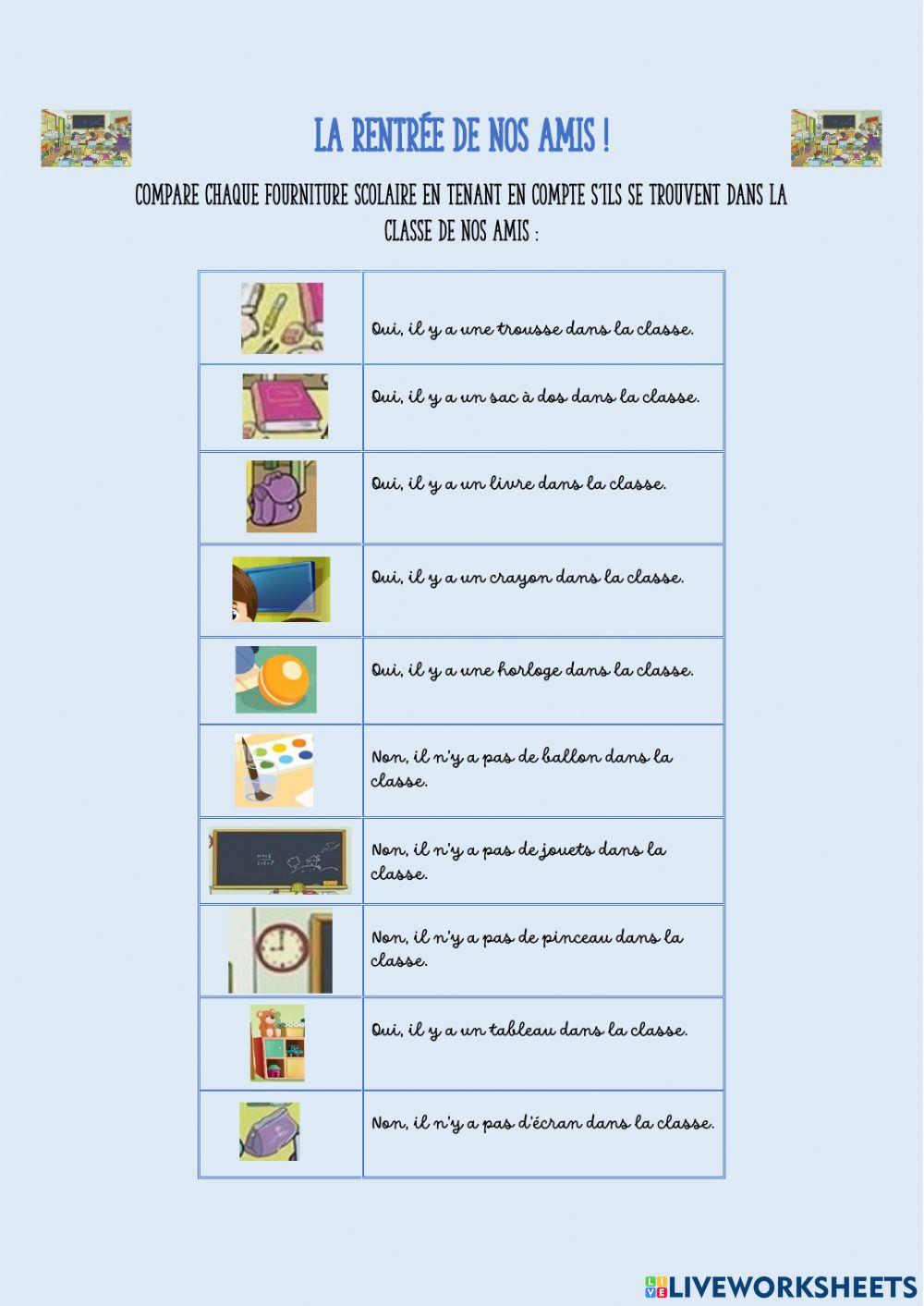 Texte Sur La Rentrée Scolaire Pdf La rentrée scolaire de nos amis! worksheet | Live Worksheets