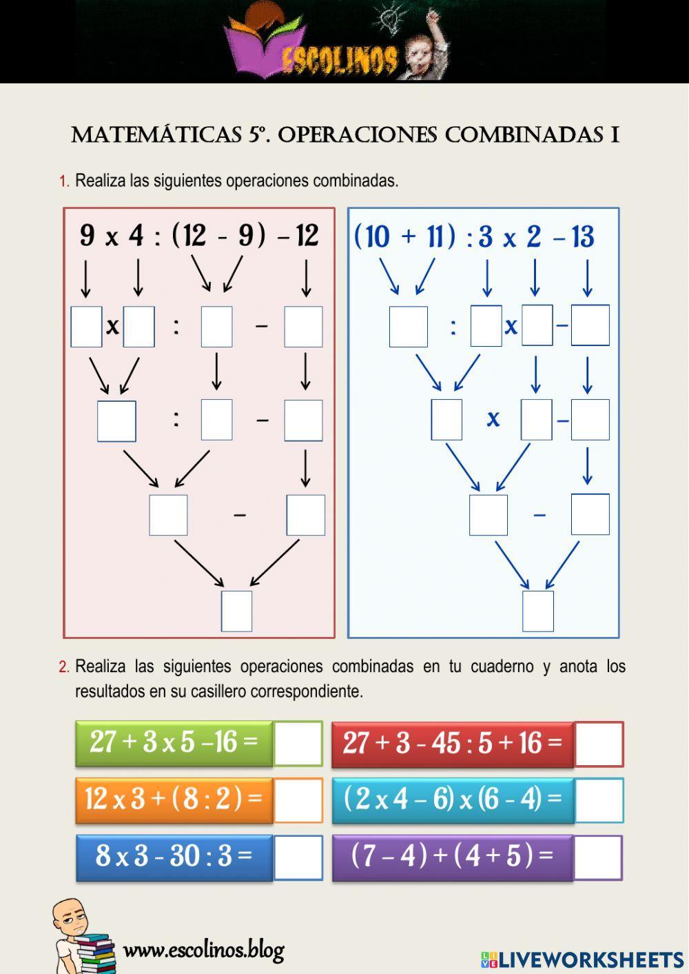 Matemáticas 5º. Operaciones combinadas I