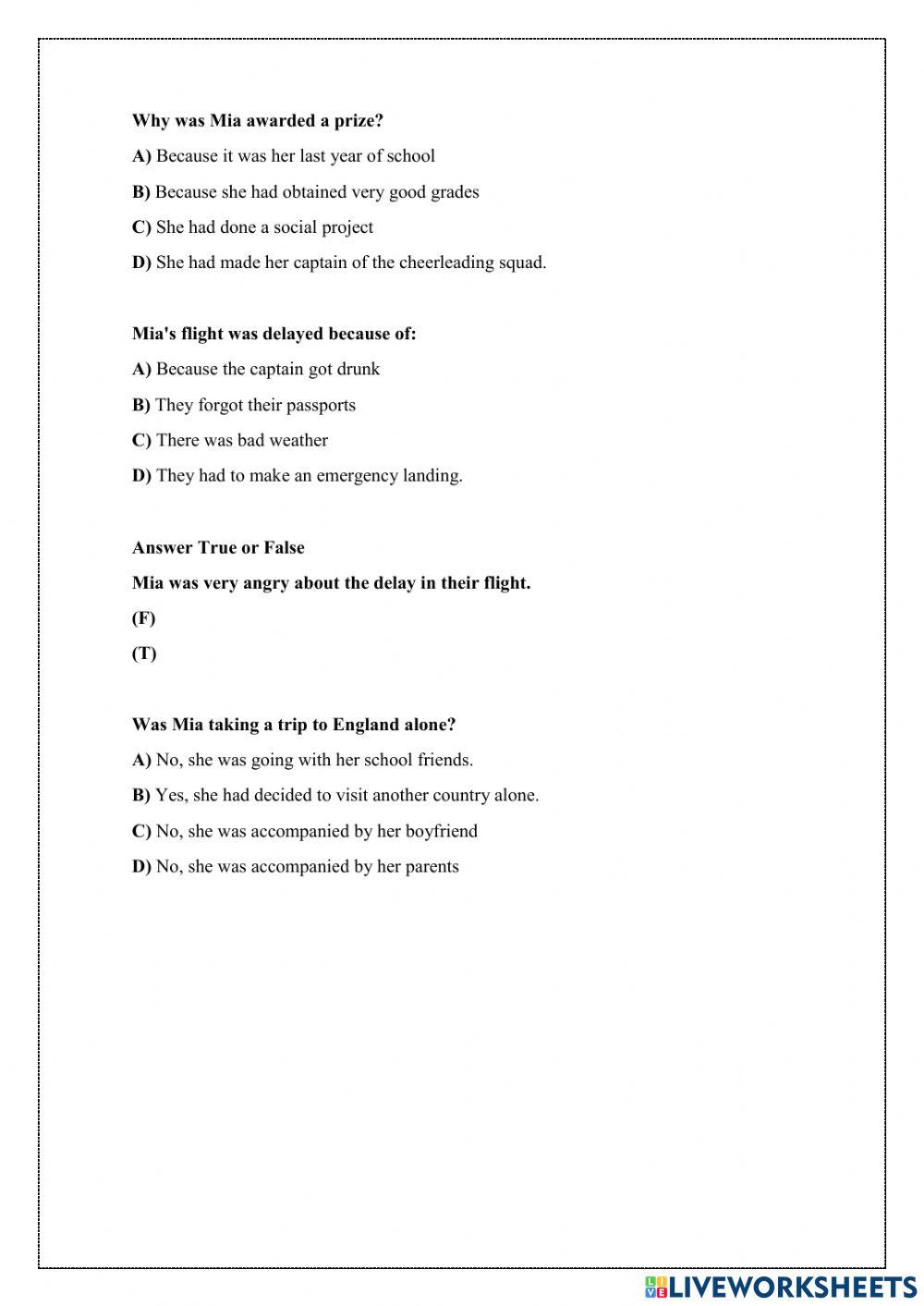 Reading comprehension