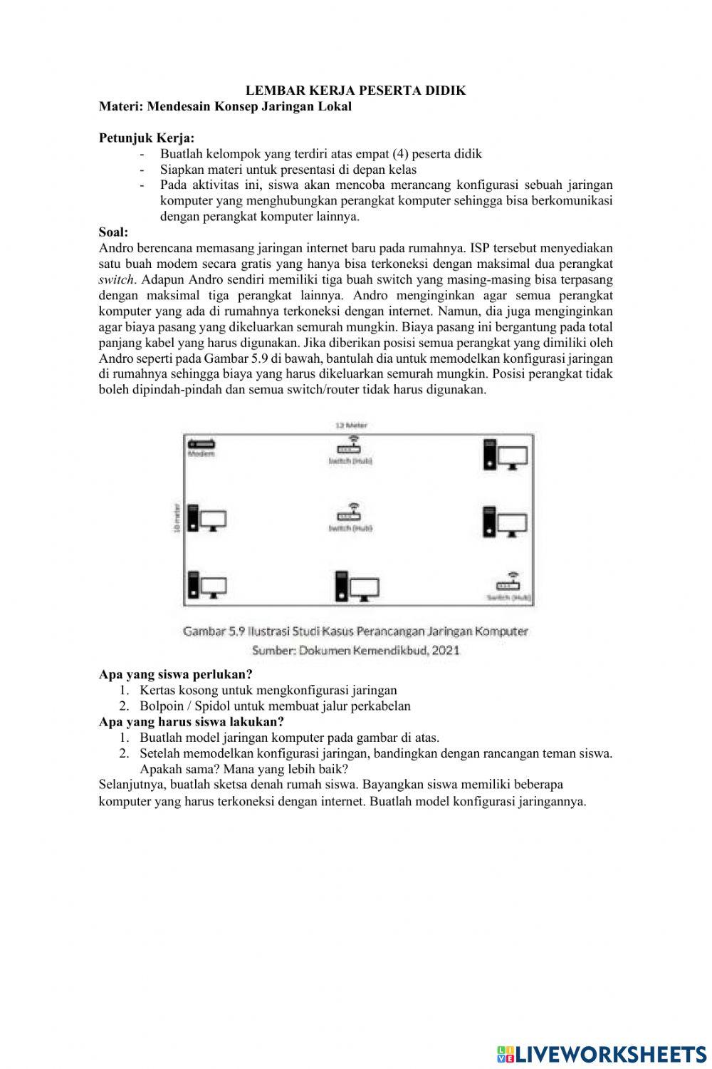 Mendesain Konsep Jaringan Lokal worksheet | Live Worksheets
