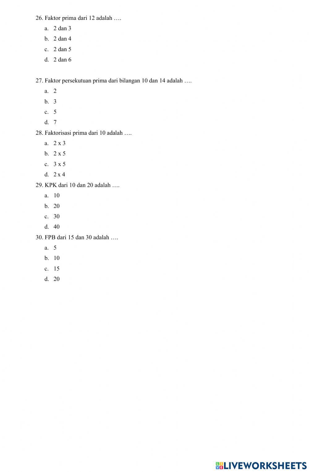 Soal PTS Ganjil MTK Kelas 4A