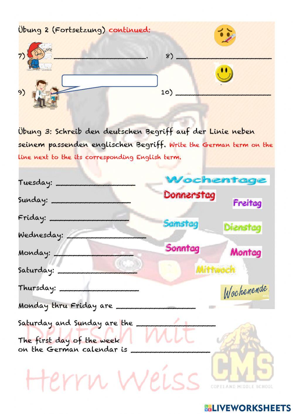 Test: Zahlen 0 bis 20, Begrüßungen, Tage der Woche