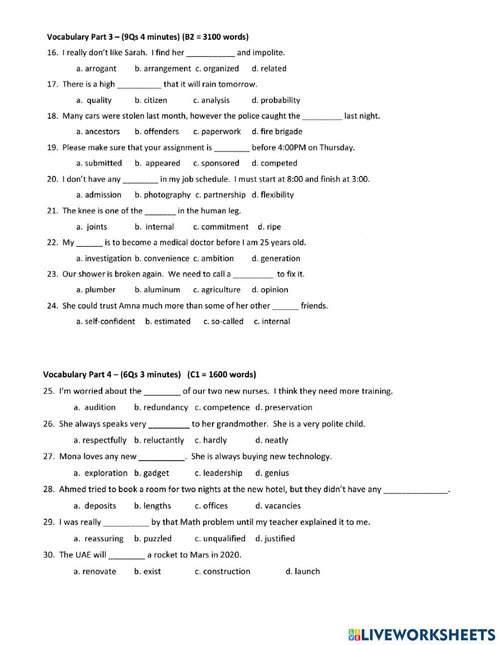 EmSat Official Vocabulary