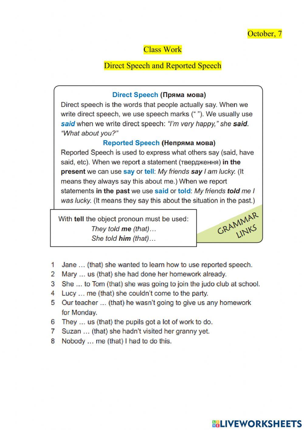 Direct and Reported Speech