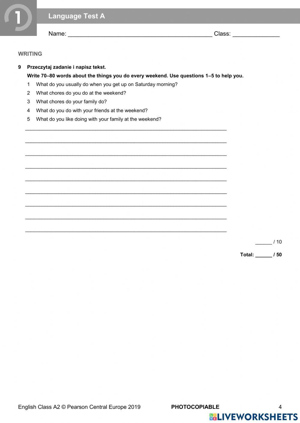 English Class A2 unit 1