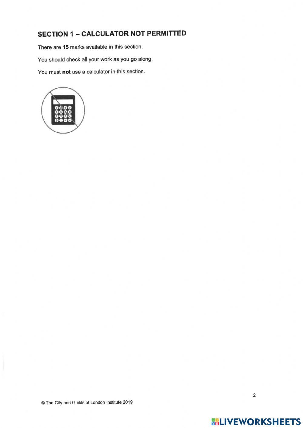 Maths Non-Calculator Exam Paper