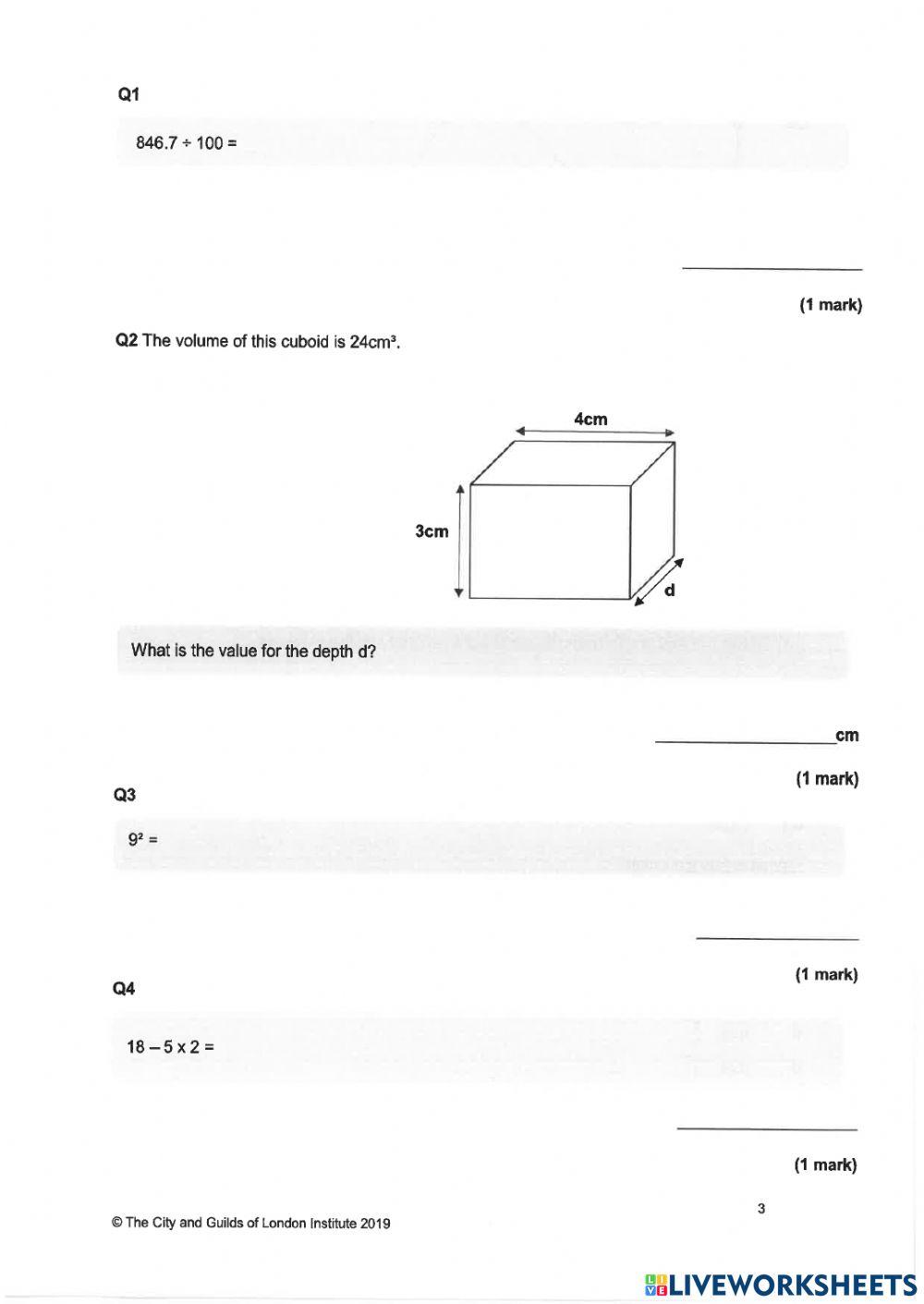 Maths Non-Calculator Exam Paper