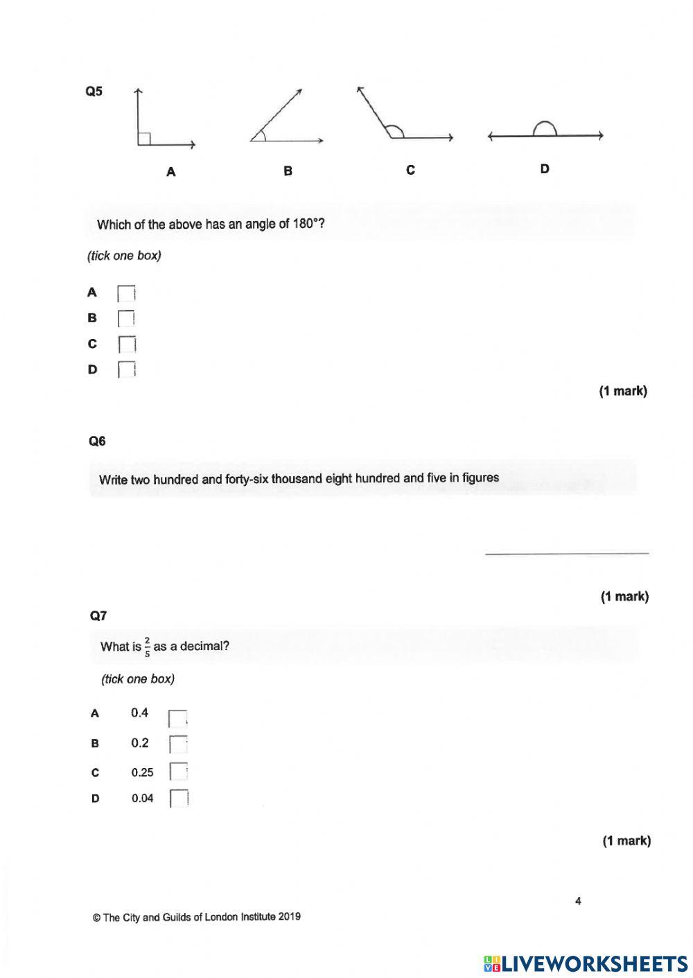 Maths Non-Calculator Exam Paper