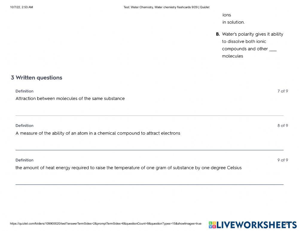 Water Chemistry Worksheet