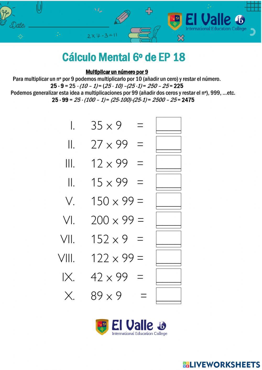 Cálculo Mental 6º de EP 18