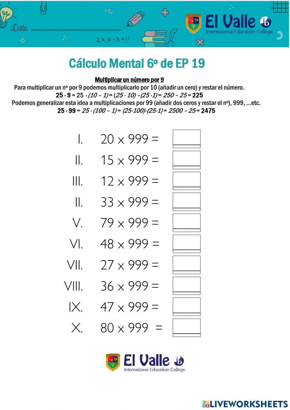 Cálculo Mental 6º de EP 19