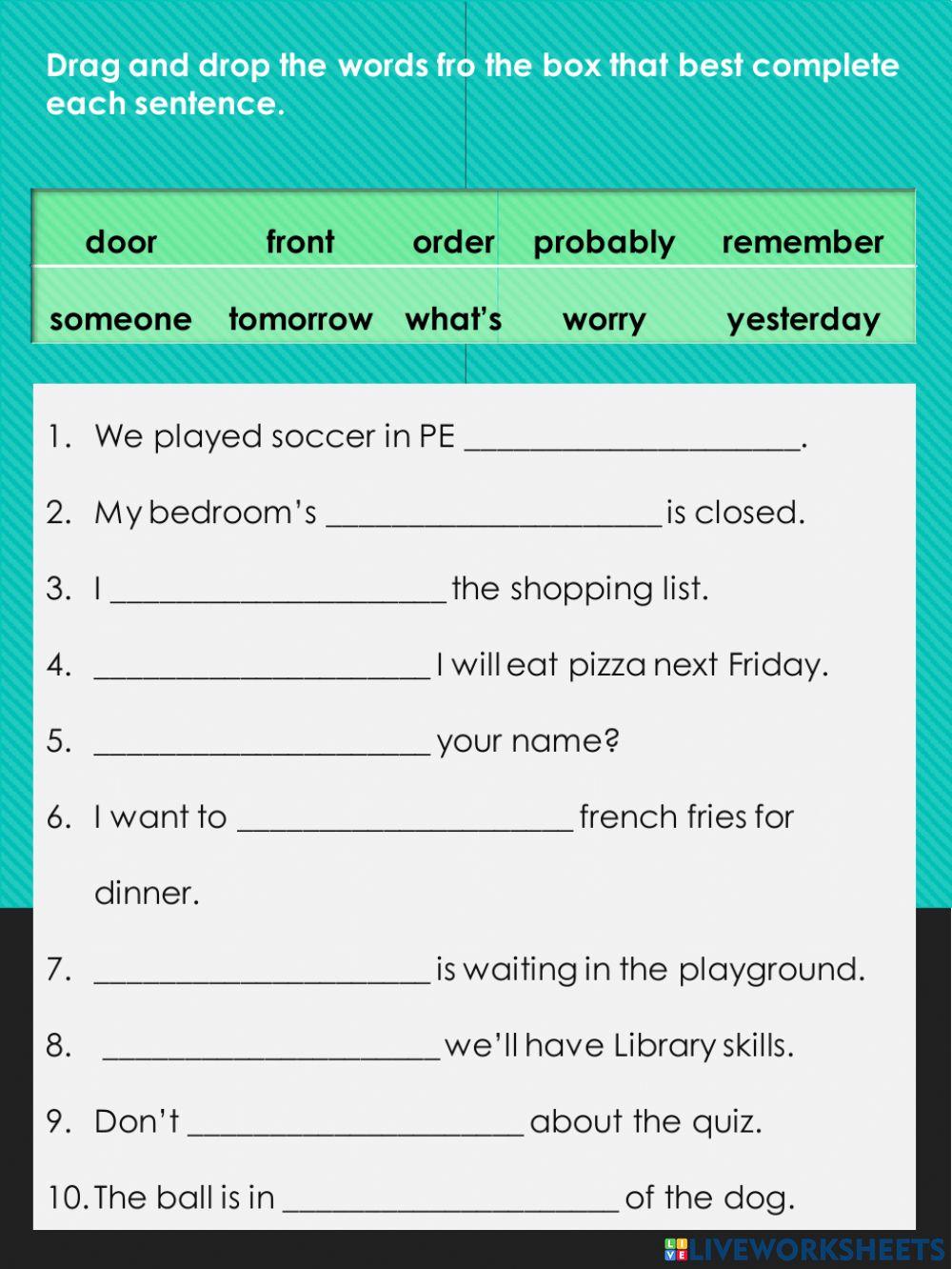 Vocabulary homework PB