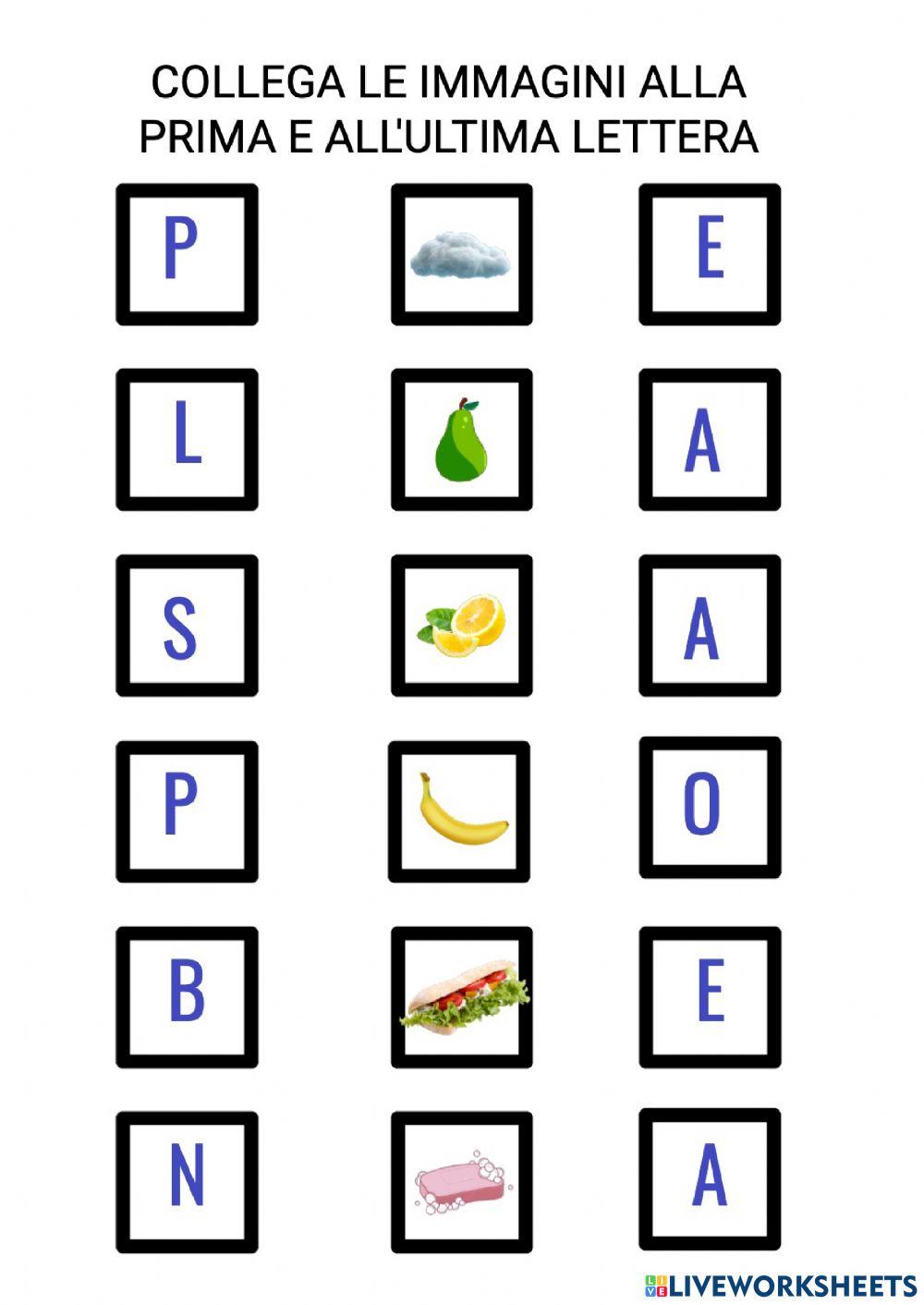Collega la parola alla prima e all'ultima lettera